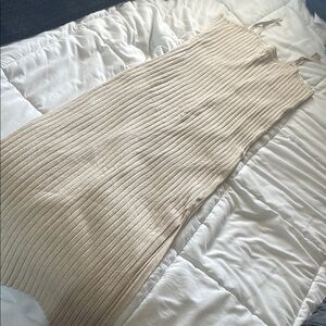 Beige Ribbed Knit Dress